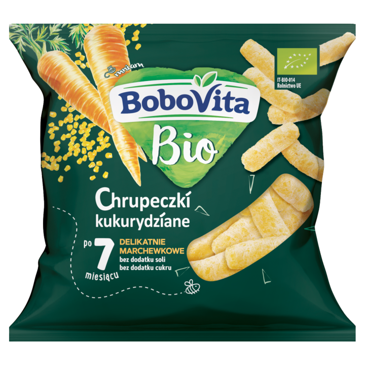 Chipsuri de porumb Bio 20g, fara gluten, fara aditivi, cu morcov, pentru bebelusi