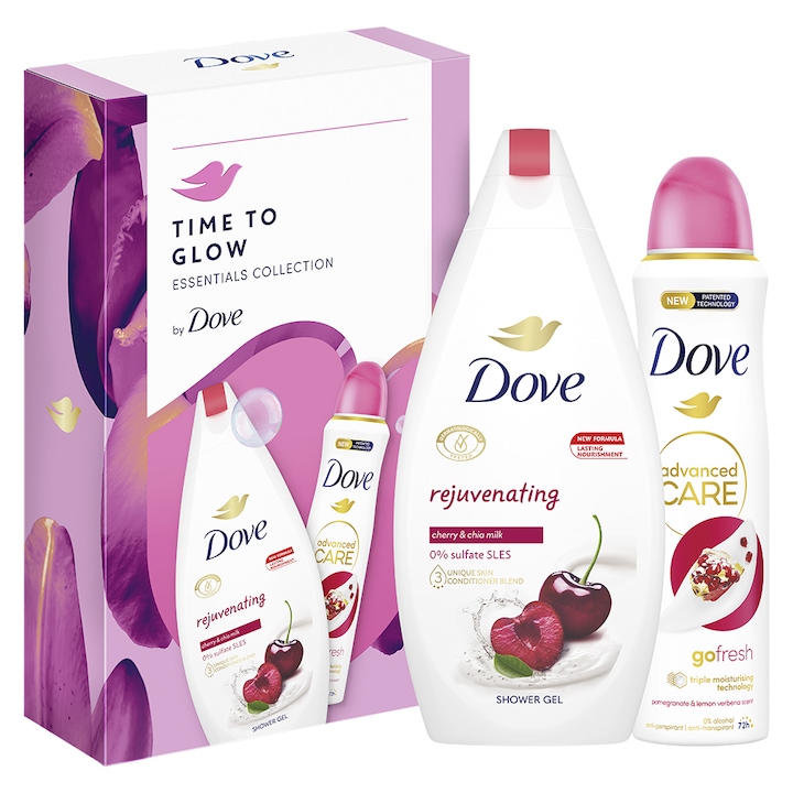 Подаръчен комплект Dove: Душ гел Dove Rejuvenating, 250 мл + Дезодорант Dove Pomegranate & Lemon Verbena, 150 мл