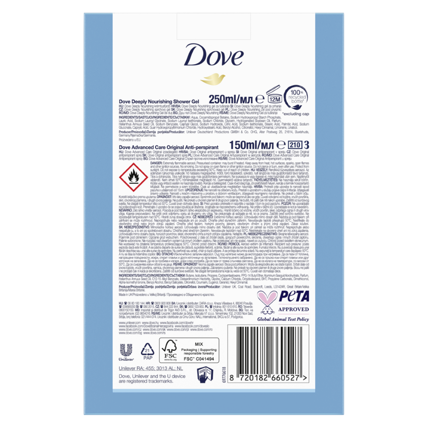 Подаръчен комплект Dove Душ гел Dove Deeply Nourishing 250 мл