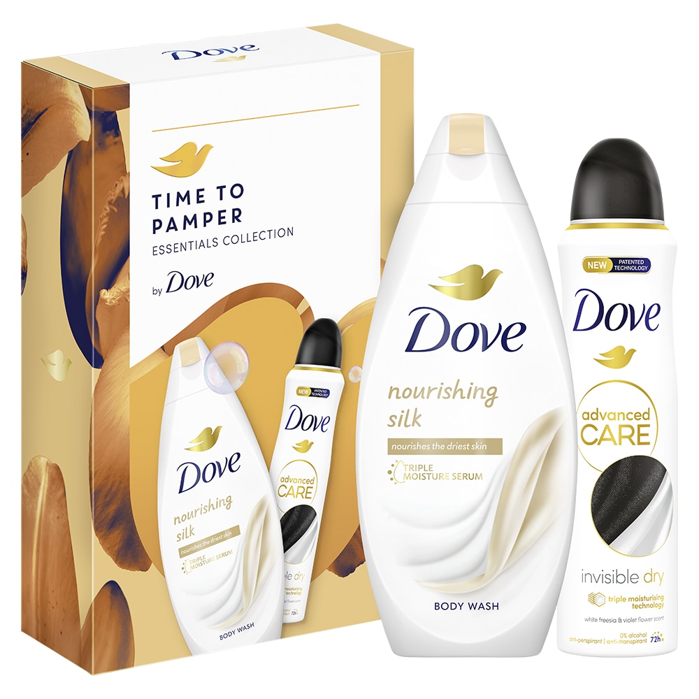 Подаръчен комплект Dove: Душ гел Dove Nourishing Silk, 250 мл ...