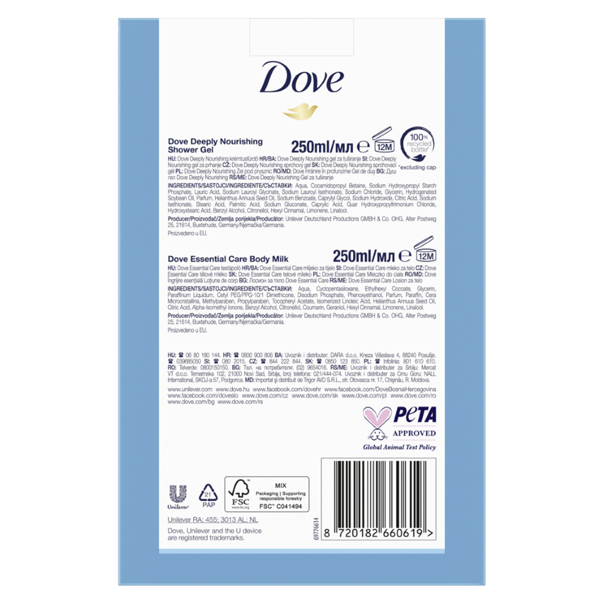 Set cadou Dove: Gel de dus Dove Deeply Nourishing 250ml + lotiune de ...