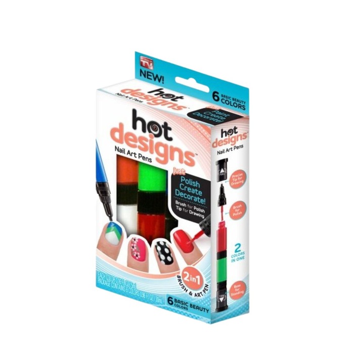 Set 6 oje si pensule decorare unghii, Hot Designs