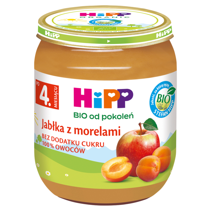 Piure de fructe, HiPP Bio mere cu caise, 125g, fara adaos de zahar, 100% fructe