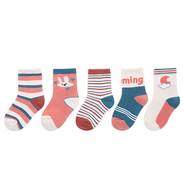 Детски пенирани памучни чорапи, размер 27-29, 4-6 години, идеални за студения сезон, бели, на райе, 5 чифта