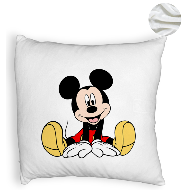 Perna Decorativa Fluffy, Model copii Mickey Mouse, 40x40 cm, Alba, Husa Detasabila, Burduf