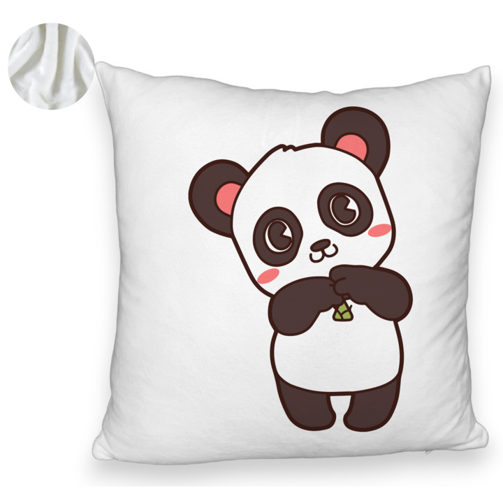 Bolyhos díszpárna, Panda Bear Modell, 40x40 cm, Fehér, Levehető huzat, Fújtató