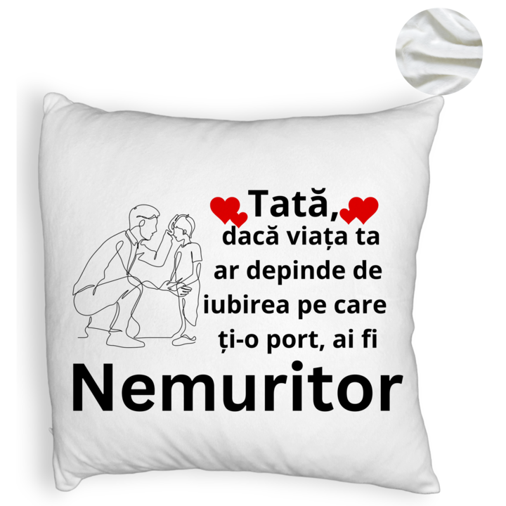 Perna Decorativa Fluffy, Model pentru Tata 4, 40x40 cm, Alba, Husa Detasabila, Burduf