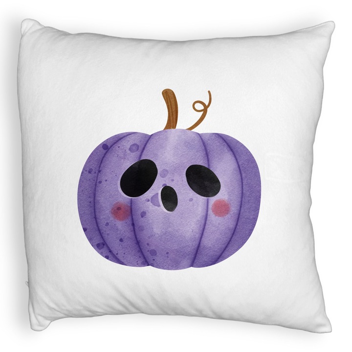 Perna Decorativa Fluffy cu motiv de Halloween 10, 40x40 cm, Alba, Husa Detasabila, Burduf