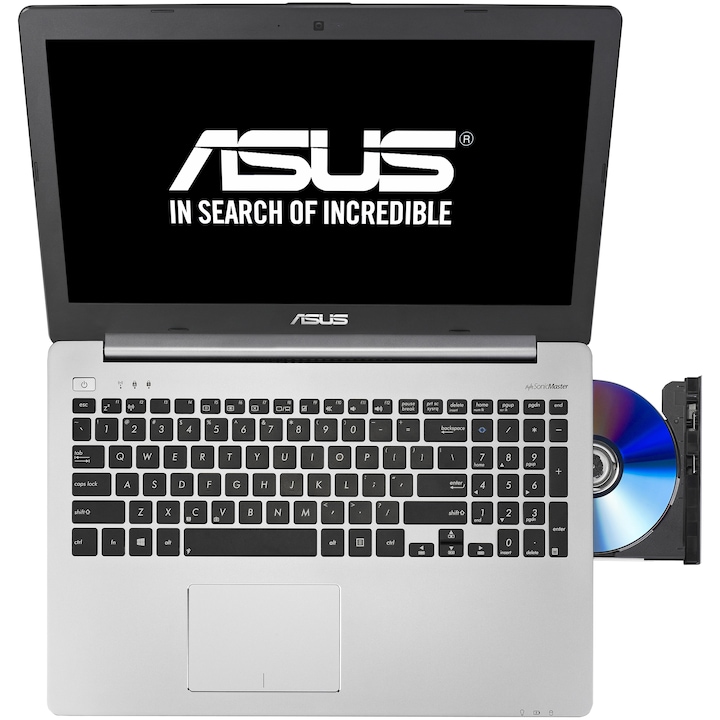 Laptop Asus K551LN-XX349D cu procesor Intel® Core™ i7-4510U, 2.00GHz, 4GB, 500GB, nVidia GeForce GT840 2GB, FreeDOS, Silver