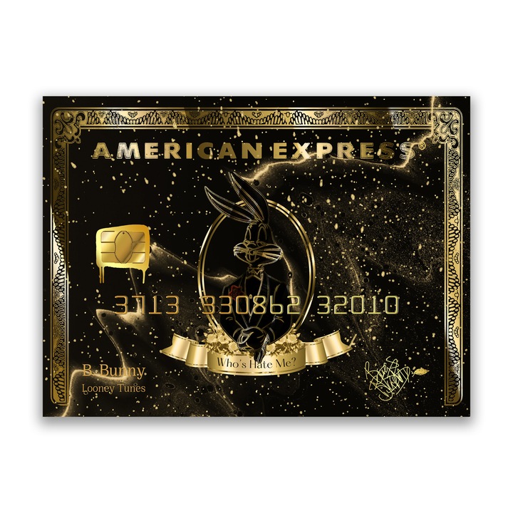 Картина на платно, LuxCanva® A1034, American Express, 50 X 70 CM, 100% памучно платно 400g/m2, дървена рамка, картичка, Бъгс Бъни, Looney Tunes, мотивация, живи цветове