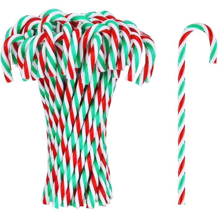 Set de 24 ornamente pentru brad de Craciun, Candy Cane, Acril, Multicolor, 15cm