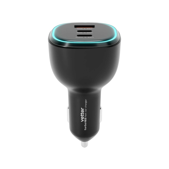 Vetter autós töltő, Turbo165 Super F.ast - 2 x USB-C PD 3.1, 1 x USB-A QC3.0, 165 W