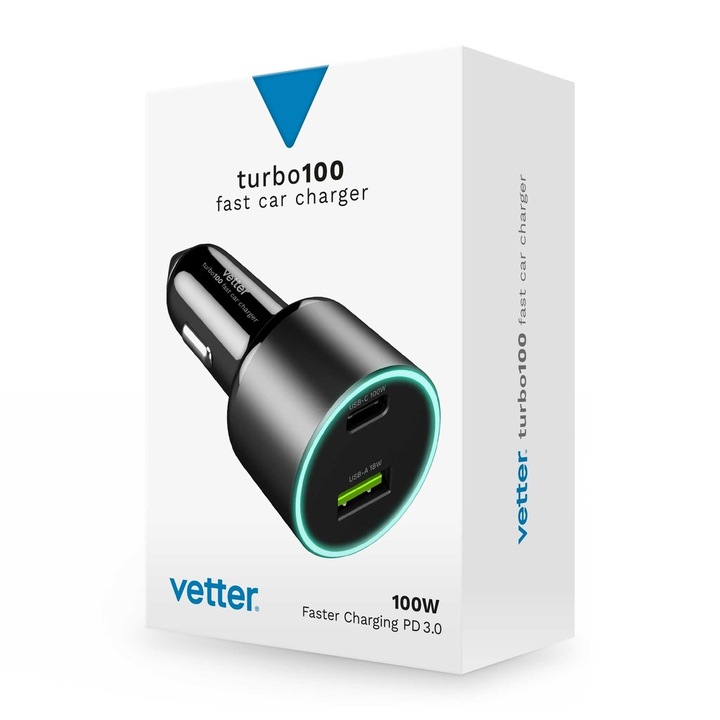 Autós töltő Vetter turbo 100 szupergyors töltő USB / USB-C 100W