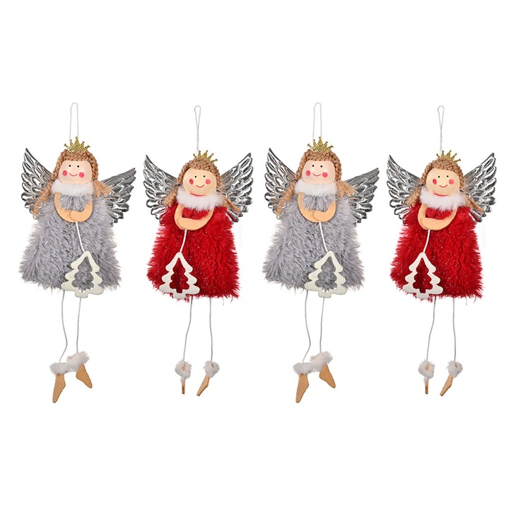 Figurina inger decorativa Craciun agatata alb 15cm