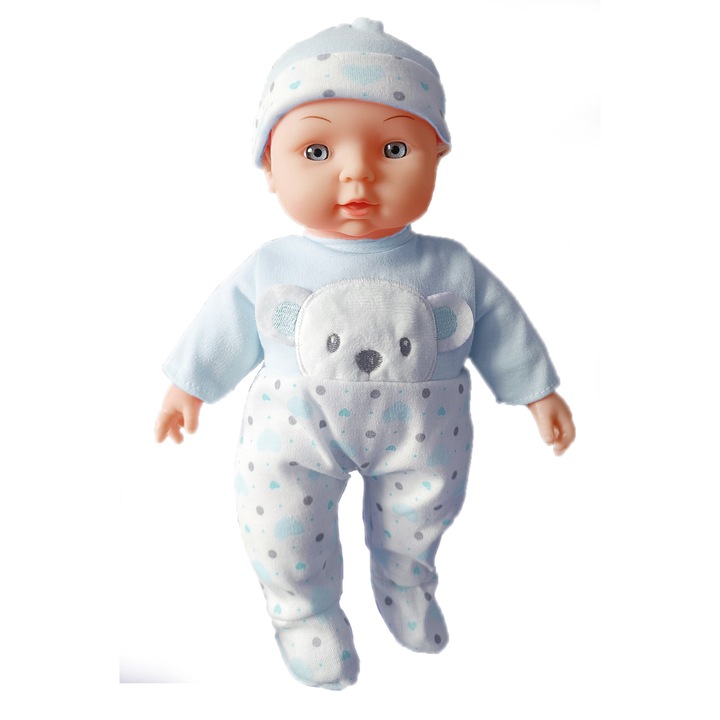 Papusa pentru copii Interactiv Spune Soft, Albastru, 30cm, Happy Kiddo, 12Luni+