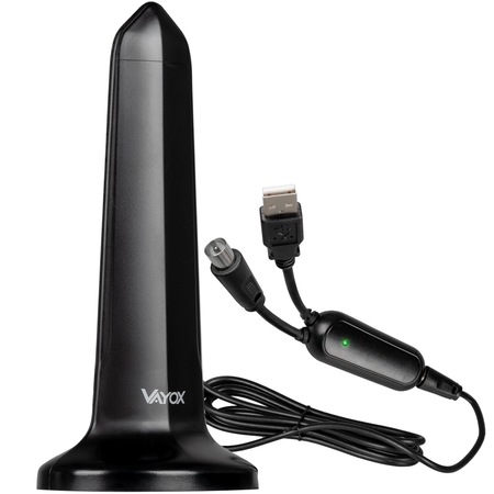 Antena TV camera omnidirectionala VA0127 Vayox, pentru televiziune terestra DVB-T/DVB-T2, Cu amplificator, magnet, interioara, UHF, FULL HD, 4K, filtru LTE 4G, Cablu 3m, 5V, Negru