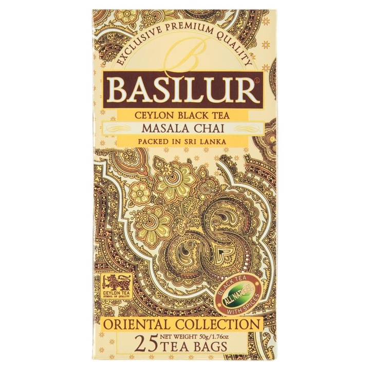 Masala Chai fekete tea, Basilur, Oriental Collection, fahéj/gyömbér ízű, 25 x 2 g