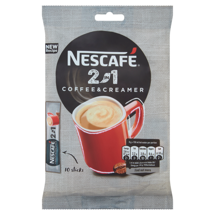 Bautura de cafea instant, Nescafe Cafea si smantana 2 in 1, 80 G (10 X 8 G)