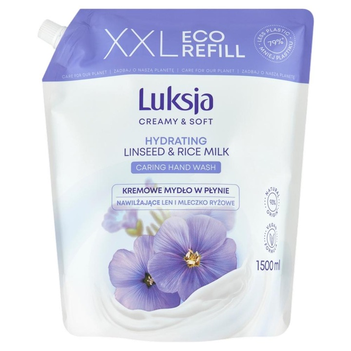 Rezerva de sapun lichid, Luksja, Hidratant, Cu lapte de orez, 1500 ml