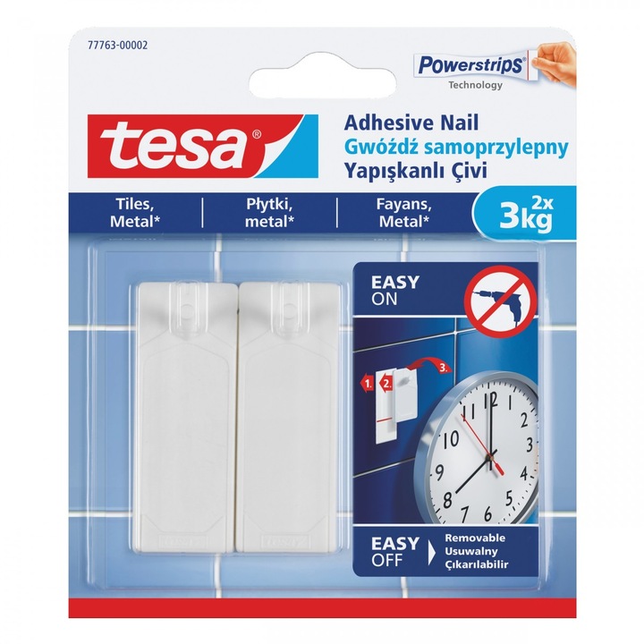 Set 2 carlige autoadezive, Tesa, pentru gresie, Alb