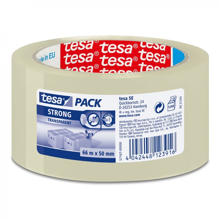 Banda de ambalare Silent Rewind, Tesa, polipropilena, 66m x 50mm, transparent