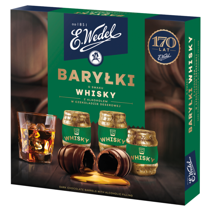 Praline cu whisky, aromate cu alcool in ciocolata neagra E. Wedel, 200 g