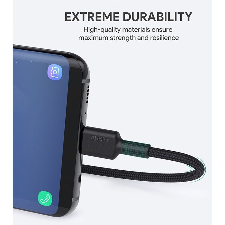 Кабел AUKEY CB-CA2, USB, 2m, USB 3.2 Gen 1, USB-A, USB-C, черен