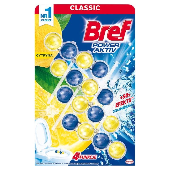 WC légfrissítő, Bref, 4 x 50 g, kék / sárga