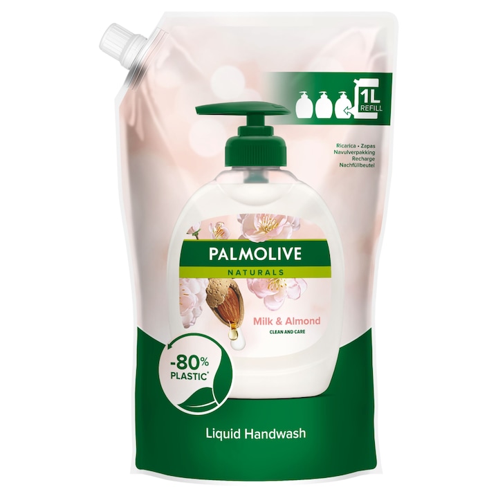 Пълнител за течен сапун за ръце, Palmolive, Млечни протеини / Екстракт от бадем, 1 л