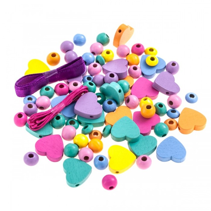 Set 150 margele din lemn curcubeu la borcan, dp Craft, Multicolor