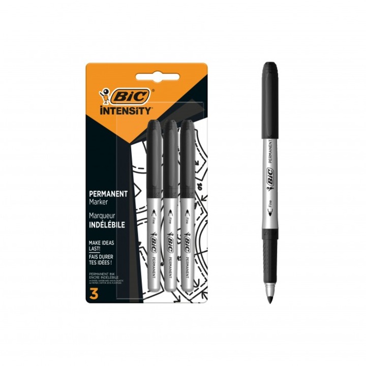 Комплект от 3 перманентни маркера, Bic, PVC, 1,8 мм, черен