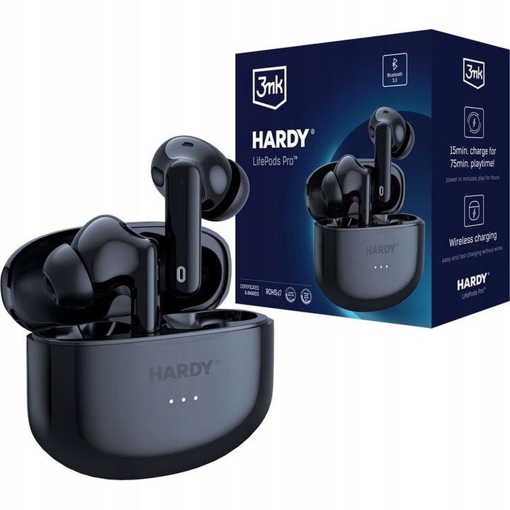 3MK Vezeték nélküli fülhallgató, 6,5 óra, 13 mm, 20-2000 Hz, 15 m, 380 mAh, USB-C, fekete