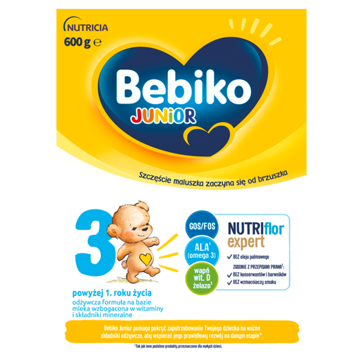 Formula nutritiva, Bebiko, Junior 3, pe baza de lapte pentru copii cu varsta peste 1 an, 600 g