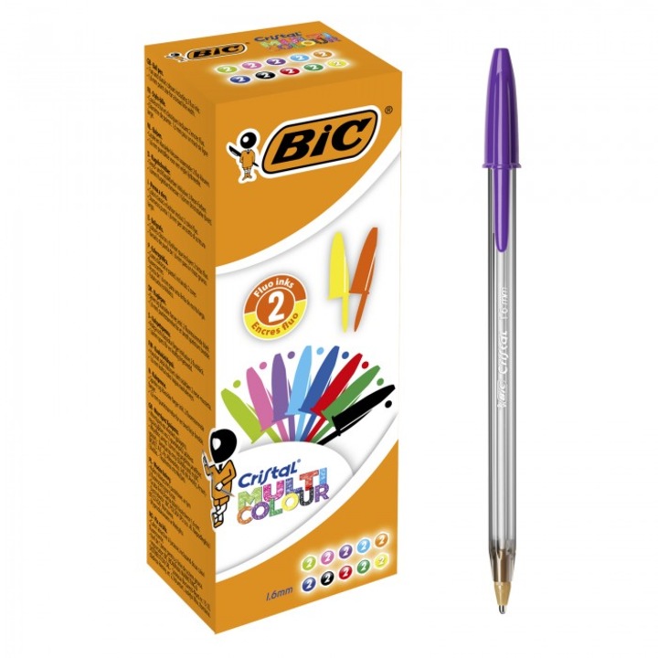 Комплект химикалки Bic Cristal Multi Color, дебел връх 1.6mm, многоцветни, 20 бр., 55x152x45mm