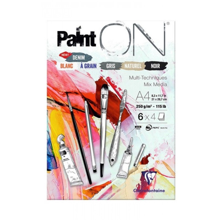 Bloc de desen, Clairefontaine, A4, 6 tipuri de foi