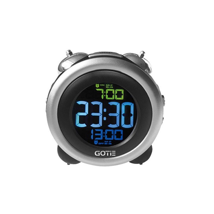 Декоративен часовник Gotie GBE-300, snooze функция, календар, осветление, черен и сребрист, 105x80x110mm