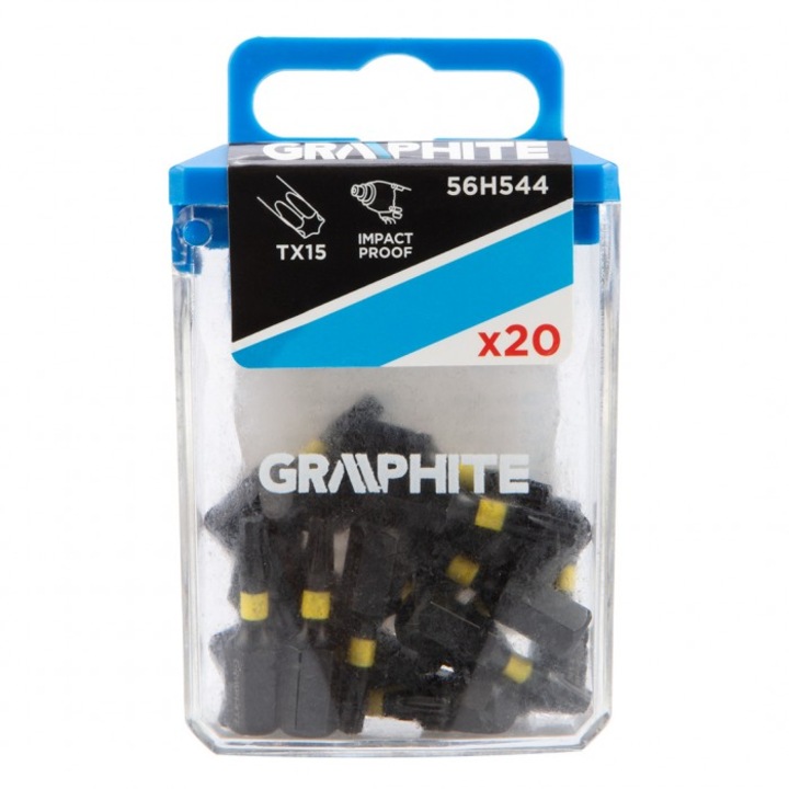 Set 20 biti de impact Graphite, TX15x25mm, Negru