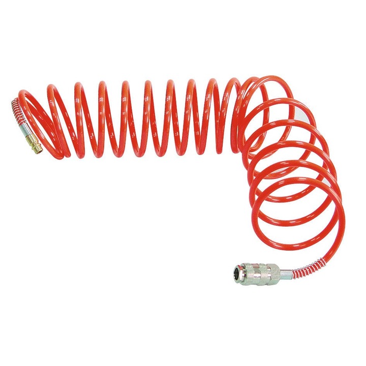 Furtun aer comprimat spiralat, Proline, 200 psi, 6 bar, 6 / 8 mm, 5 m, Rosu