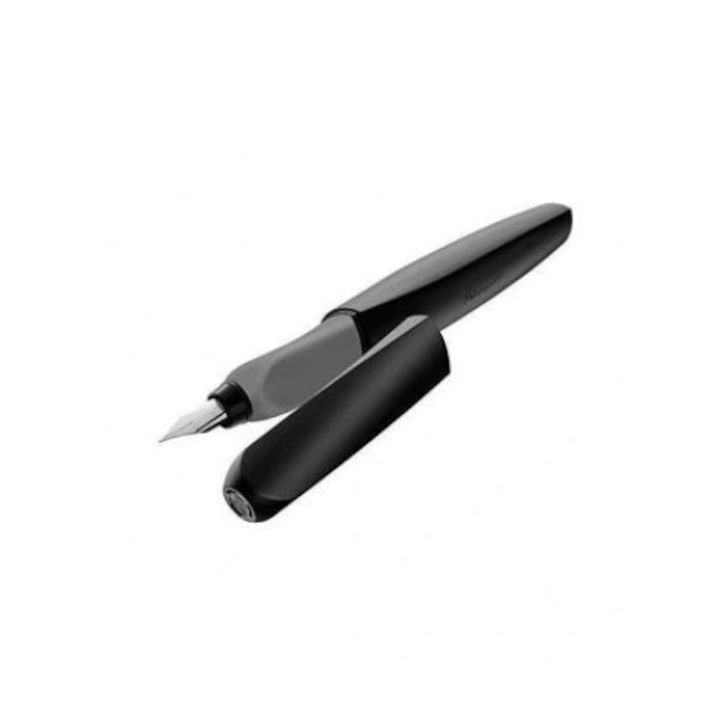 Stilou cu 2 cartuse, Pelikan, Inox, Mediu, Negru