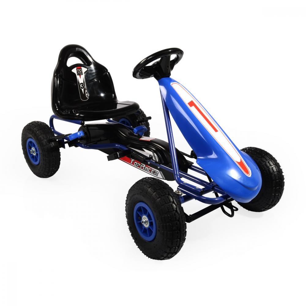 Kart cu pedale pentru copii cu roti gonflabile Top Racer Blue