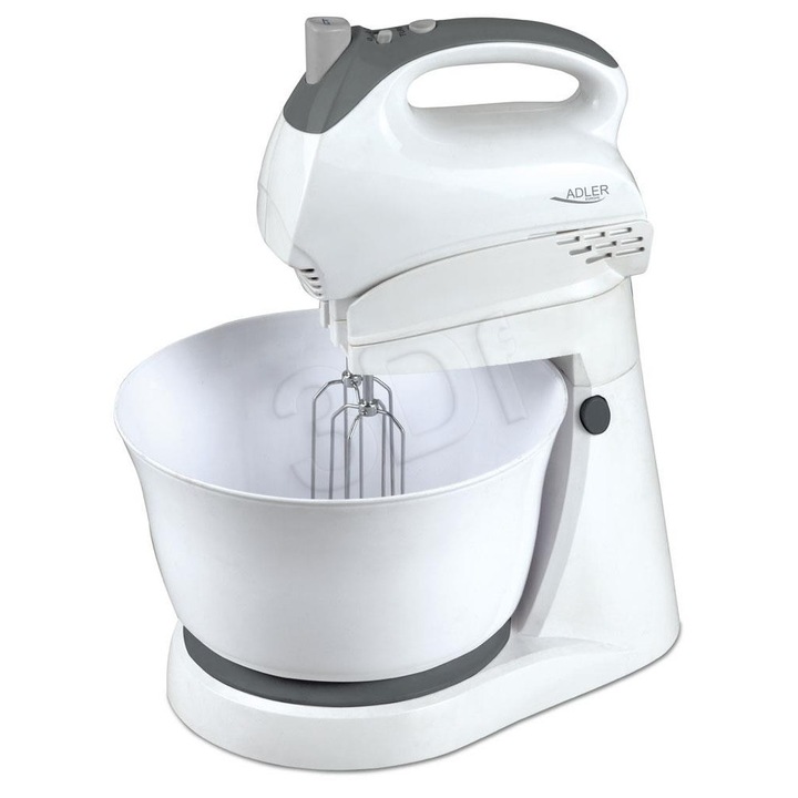 Миксер ADLER, 300W, 5 скорости, бял, с пластмасова купа