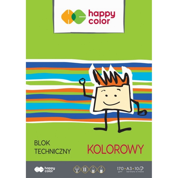 Set 10 blocuri desen, Happy Color, A3, 170 g, 10 file, Multicolor