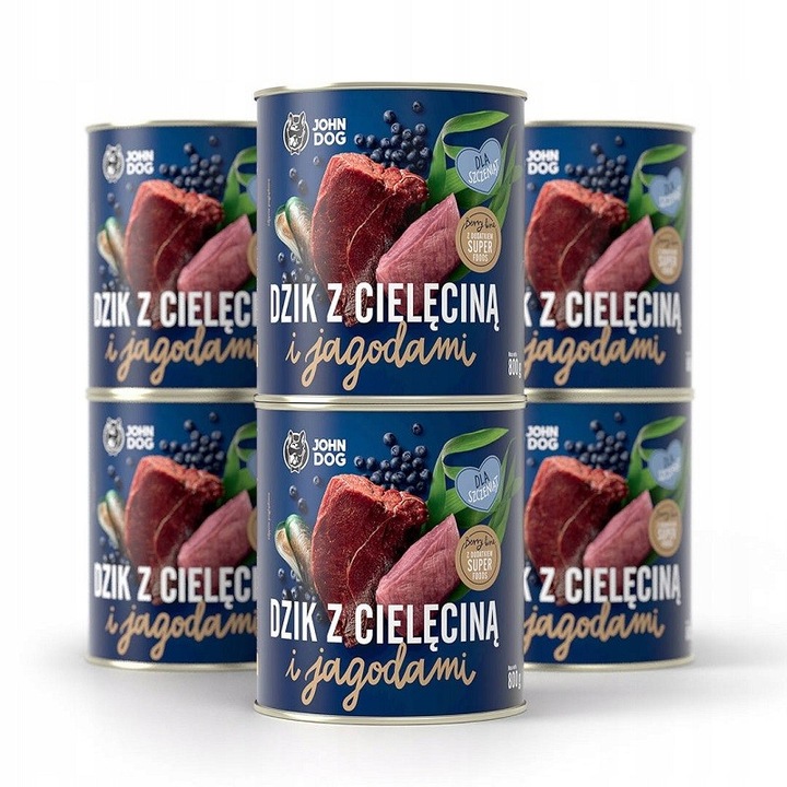 Hrana umeda caini, John Dog, 6 conserve, Junior, Aroma vitel si mistret, 800g