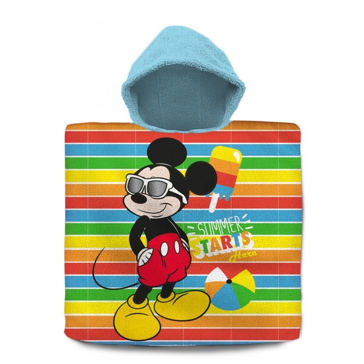 Poncho de inot pentrun copii, Euroswan, Mickey, Bumbac, 120x60 cm, Multicolor