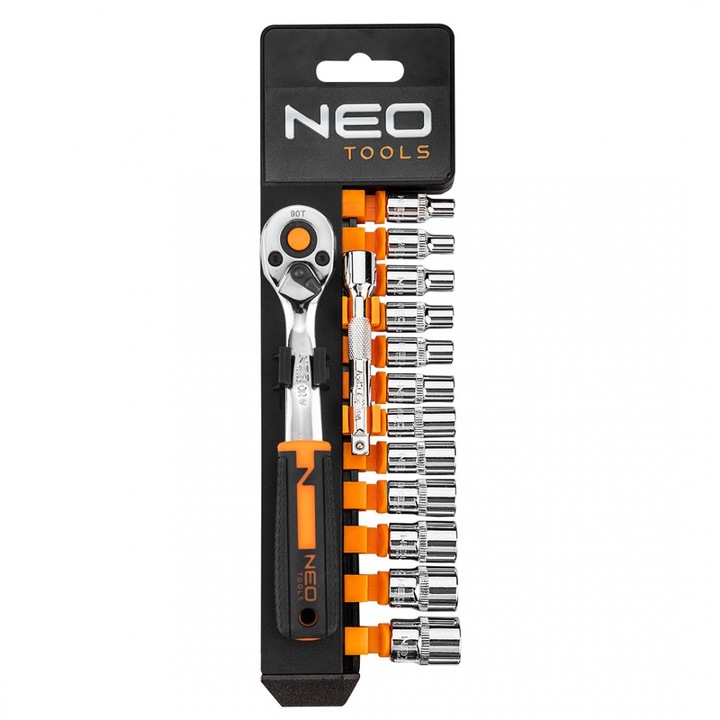 Set chei tubulare 1/4", NEO, 14 piese, 4-13mm, cu suport plastic