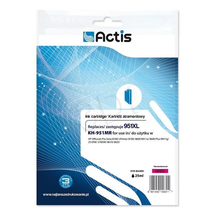 Cartus ACTIS KH-951YR compatibil cu HP 951XL CN048AE, Standard, 25 ml, galben