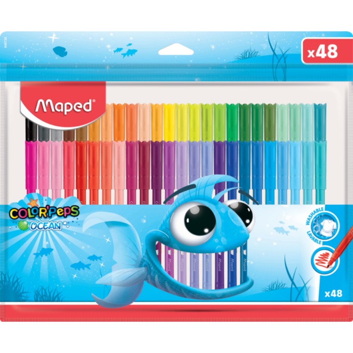 24 db kétvégű filctoll készlet, Color'Peps Ocean, Maped, 134 mm, 48 szín, Többszínű