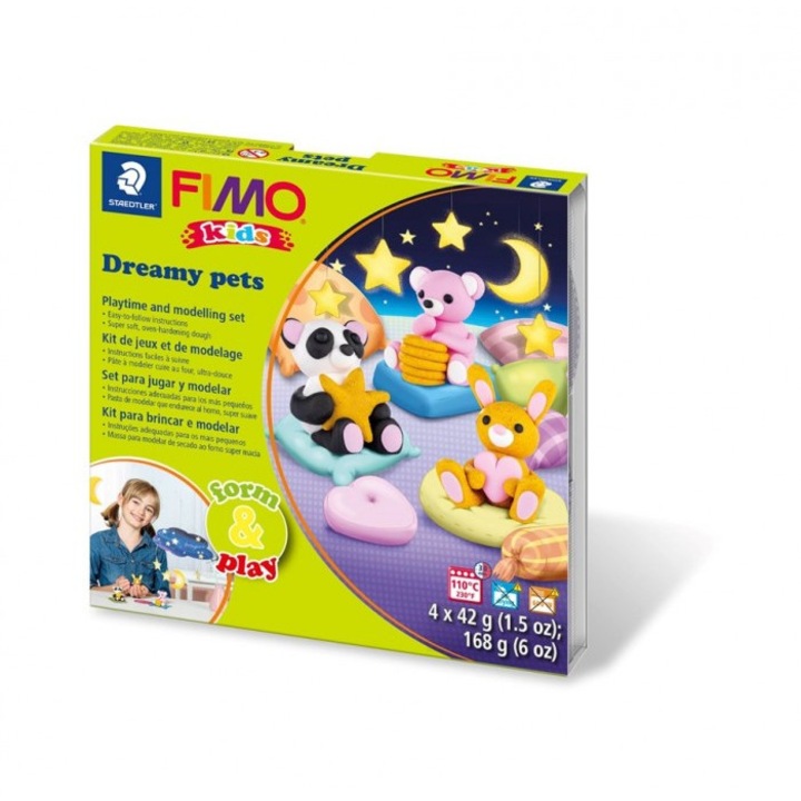 Modellező paszta, Staedtler, Fimo Kids Form&Play, 4x42 g, Többszínű