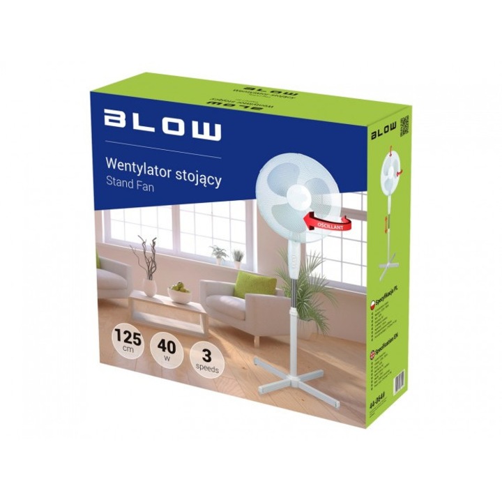 Ventilator de podea, Blow, Metal/Plastic, 55W, 3 viteze, Alb/Gri