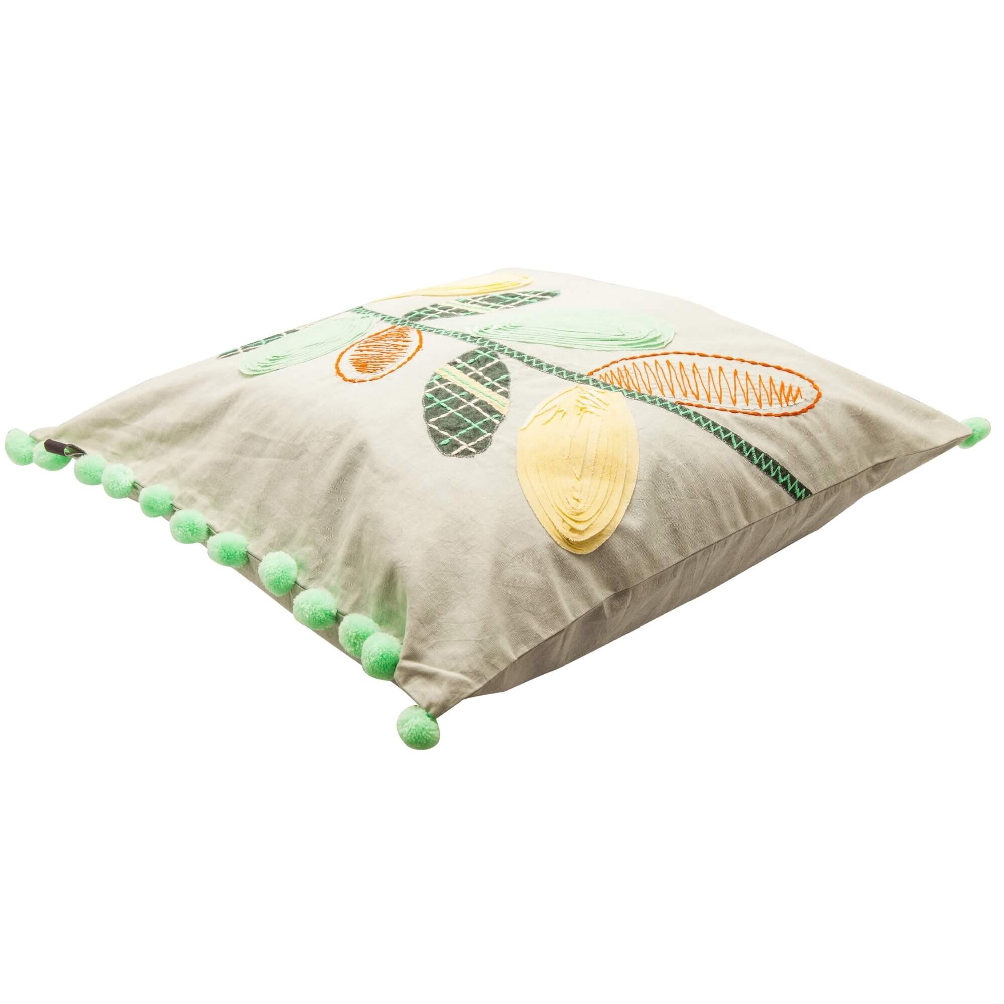 Fata de perna decorativa cu ciucuri Caja 2 LIF, 45 x 45 cm, bumbac, Verde/Gri, 8399GR/GY